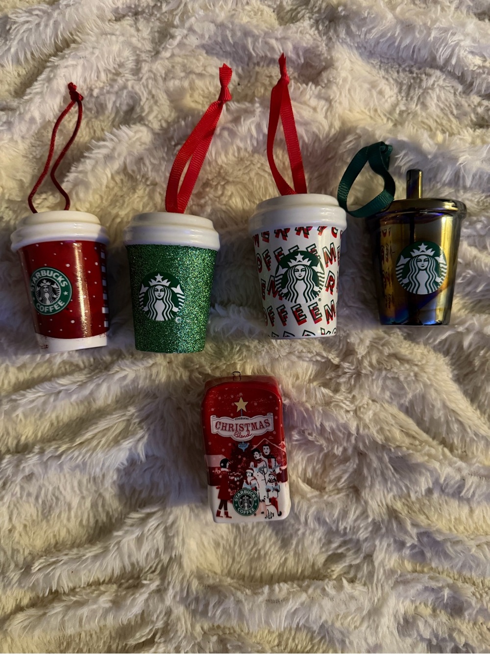 Starbucks Holiday Cup Ornament Collection - Red, Green, White, Gold